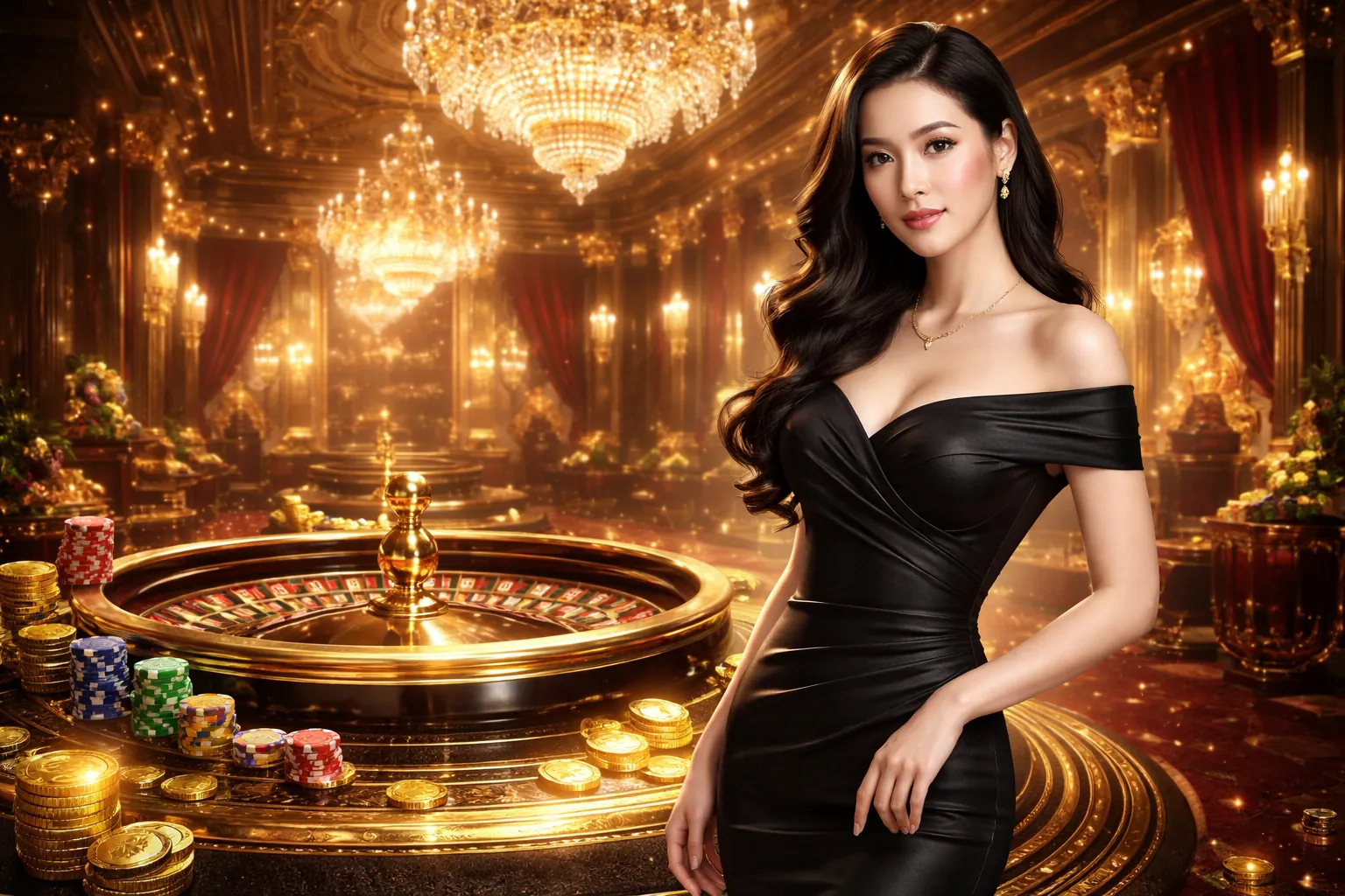 Hình ảnh hướng dẫn chơi casino tại e2betvip, với bàn roulette và chip cược